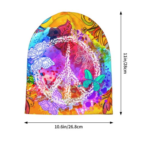 Hippie Vintage with Peace Sign Slouchy Beanies Skull Caps for Women Men, Cool Running Hat Soft Night Caps for Sleeping Chemo Headwear Summer Winter