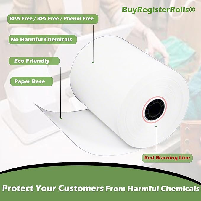 Phenol Free Thermal Paper 3 1/8 x 230 Receipt Rolls fits all Clover POS Cash