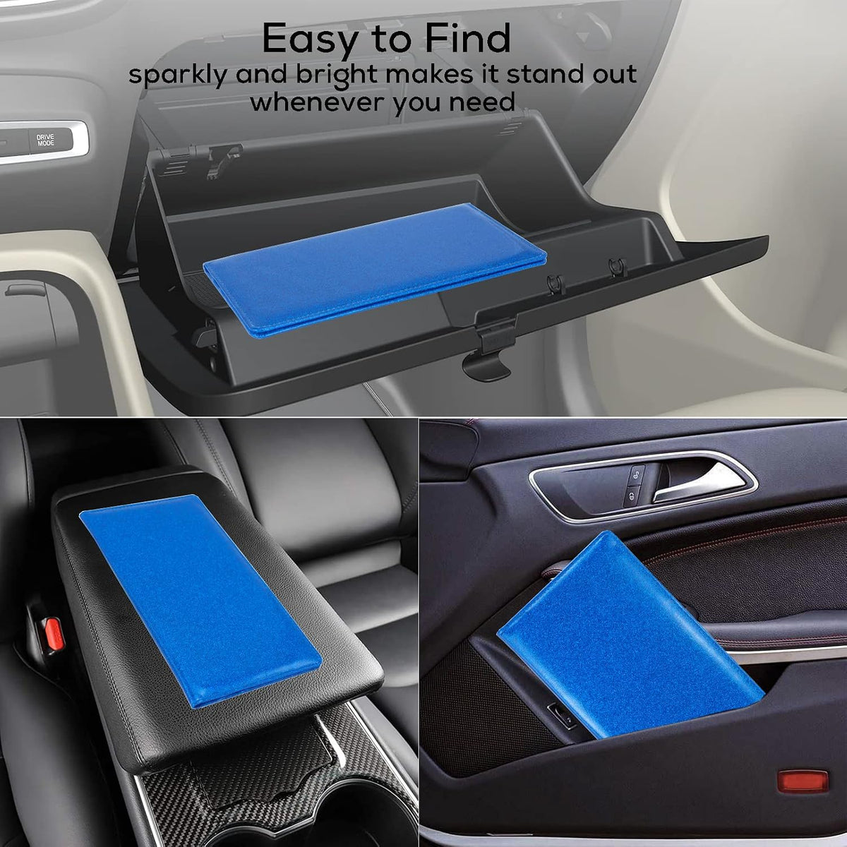 Leather Car Registration and Insurance Holder Magnetic Shut, Glitter Blue
