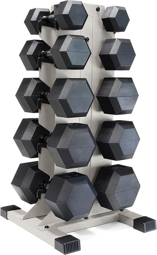 CAP Barbell Rubber Coated Hex Dumbbell Set - 100-300 lbs Free Weights with Vertical Rack | Home Gym Essentials