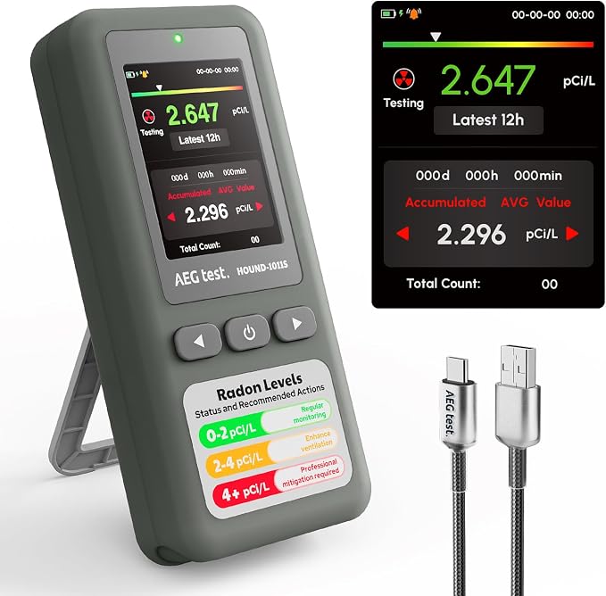 HOUND-1011S Portable Radon Detector, High-Accuracy Sensor