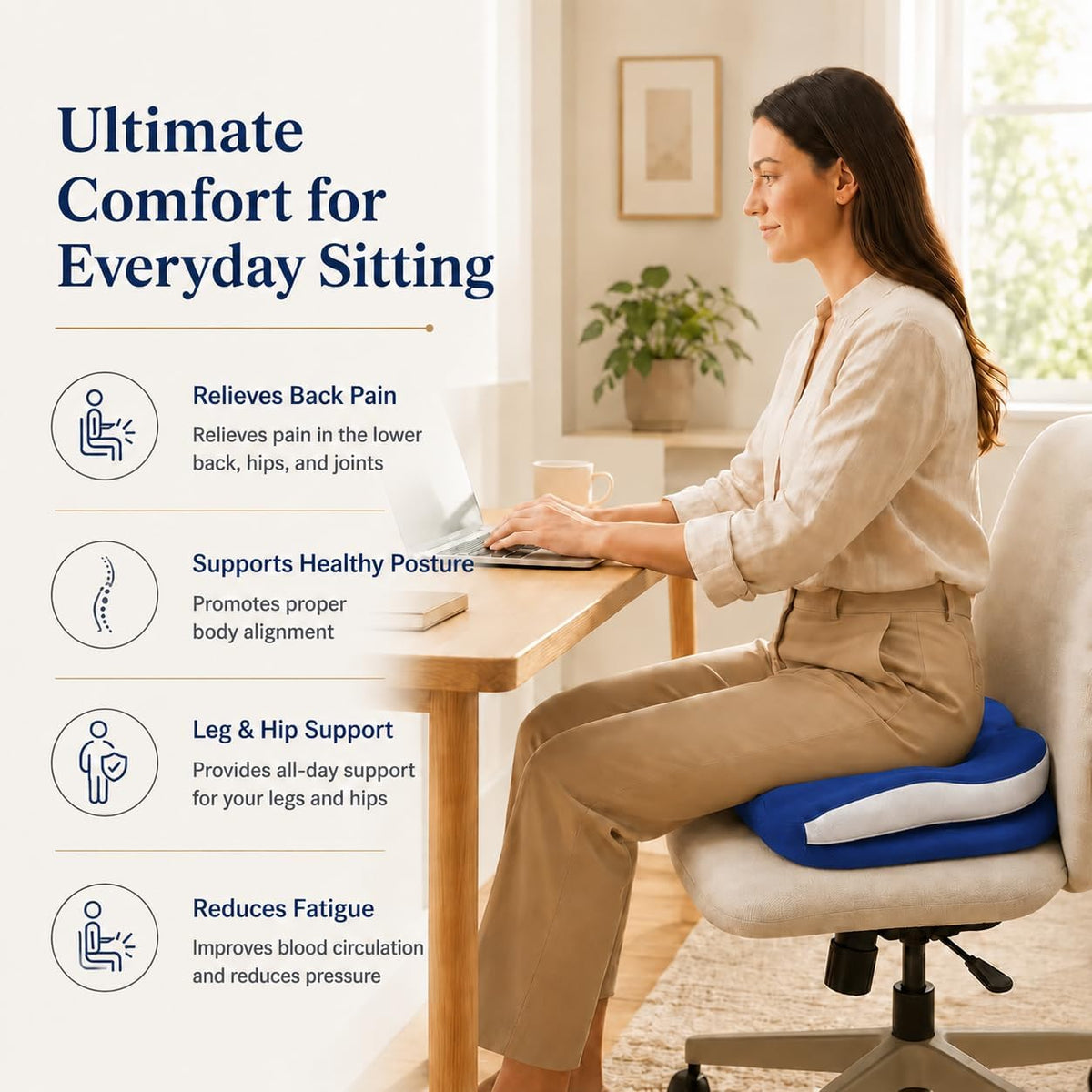 Memory Foam Seat Car Computer Desk Chair Cushion，Cushion For Tailbone Pain Relief Cushion Office Chair Butt Pillow Seat Cushions For Office Chairs Wheelchair Cushion For Long Sitting Back Pain Blue