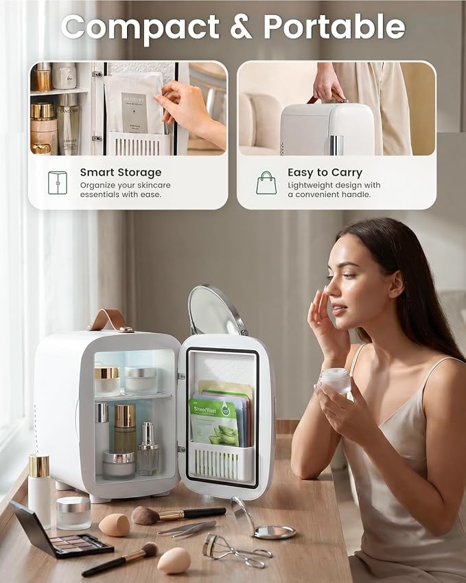 FANSEXPERT Cosmetic Fridge, Portable Mini Fridge for Skincare Food Drinks, 4L/6 Can Electric Plug In Cooler & Warmer, AC/DC Skincare Refrigerator for Bedroom Office Car Dorm (White)