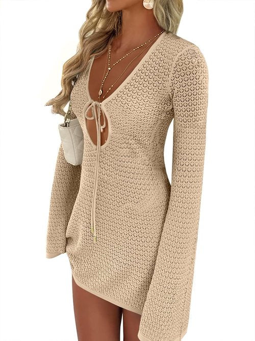 ANRABESS Swimsuit Cover Up - Crochet V Neck Mesh Knit Dress for Women | Summer Beach Vacation Wear