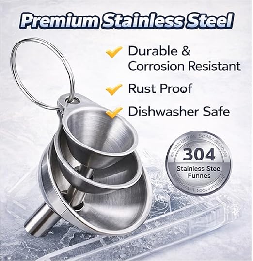 3PCS Kitchen Funnels Set,Stainless Metal Funnel for Filling Bottles - Tiny Small Medium Large for Essential Oils,Spice, Cooking,Powder,Flask，Perfume,Dry Ingredients Powde (Silver)