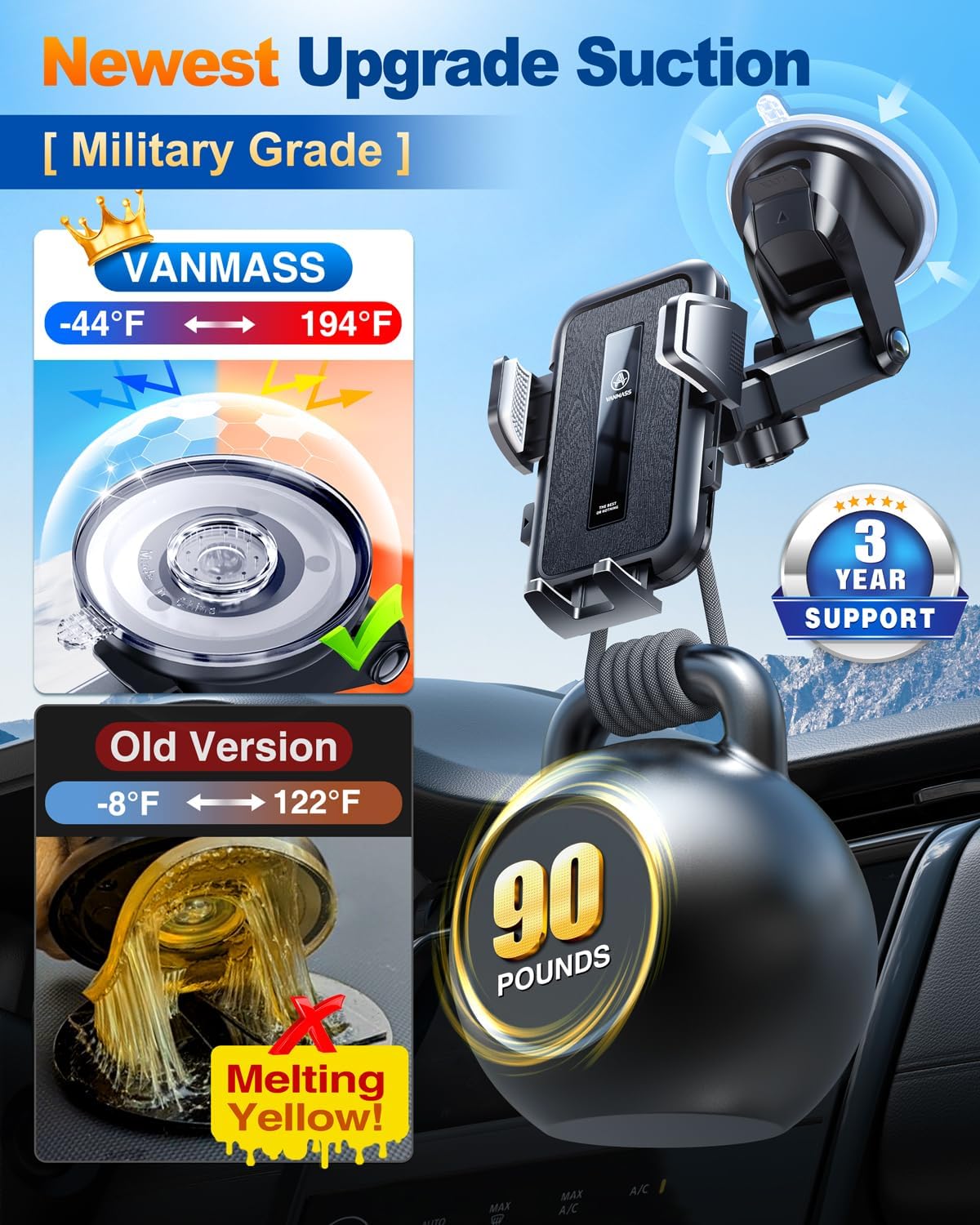 VANMASS 2026 Car Phone Holder【Military-Grade Strongest 90+LBS Suction】