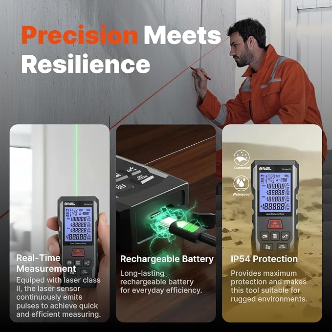 BLACK CANYON Laser Distance Meter, 165/230/330 ft Range