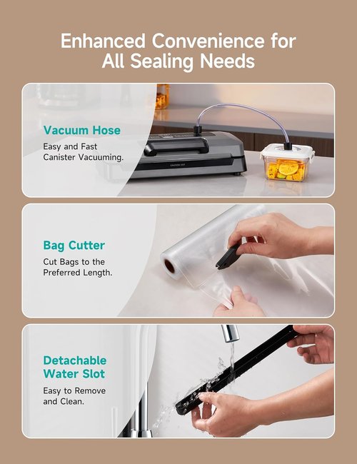 HiCOZY Vacuum Sealer - Powerful Heat Sealer with 7 Automatic Modes & Compact Design | Includes 10 Bags & Cutter