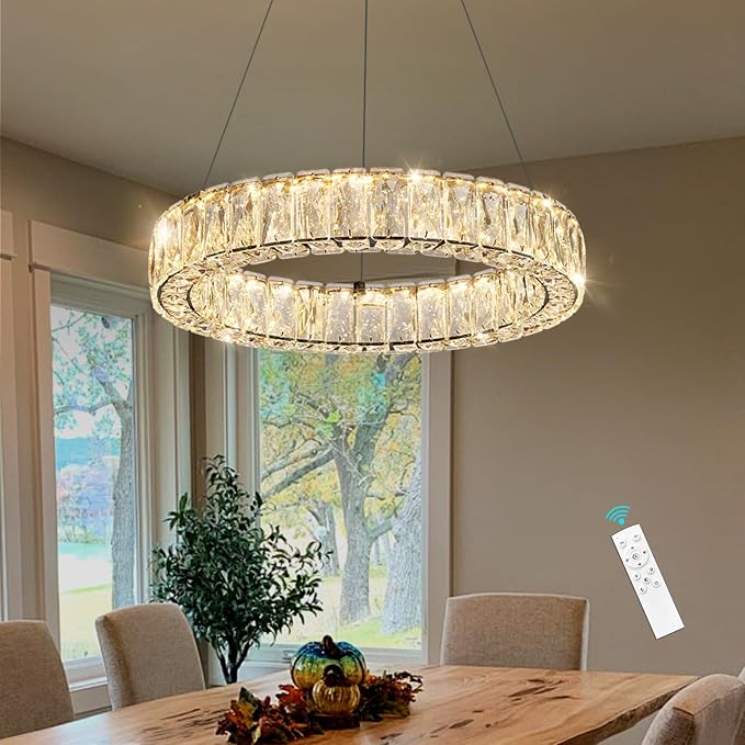 HAIXIANG Modern Crystal Chandelier Dimmable LED 16 Inch Ring Pendant Lights