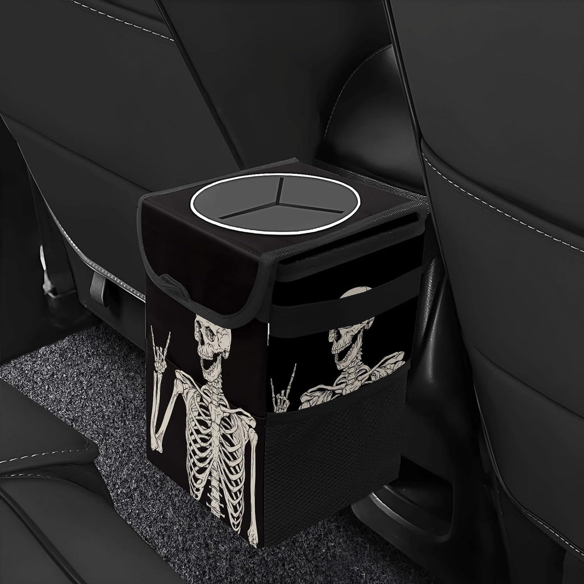 Goth Skull Car Trash with Lid - Leakproof Vehicle Trash Bin Car Accessories