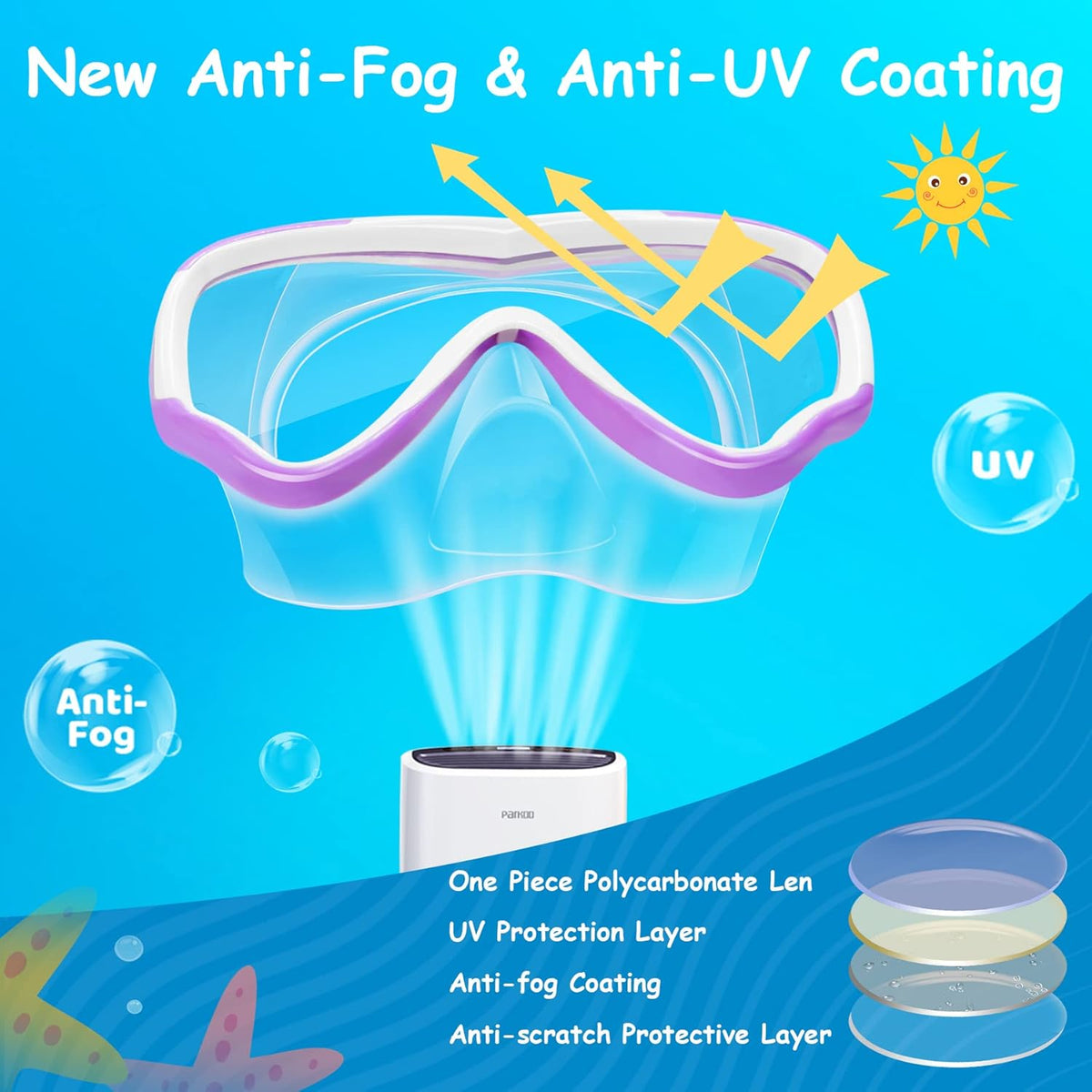 Vvinca Kids Swim Goggles - Anti-Fog Diving Mask with Nose Cover & Elastic Strap | Ages 3-14