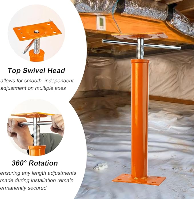 16"-21" Adjustable House Jack | 5-Ton Heavy Duty Floor Basement Jacks | House Floor Jacks Post for Beam Support, Crawl Space Shoring, Foundation Leveling & Structural Repair | Support Pole