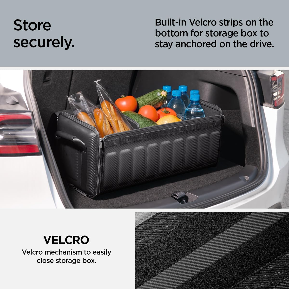 Spigen Collapsible Trunk Organizer with Lid for Tesla Model Y Juniper L, Model 3/Y/S/X, Cybertruck & All Cars – Heavy Duty Foldable, Black