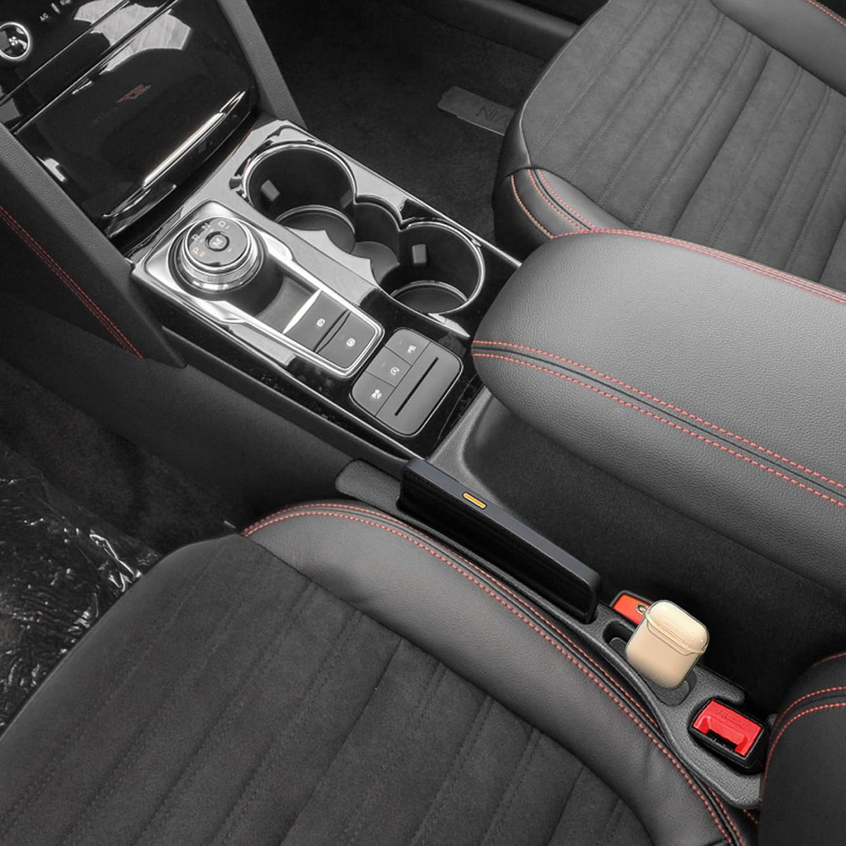 Car Seat Gap Filler Organizer Compatible with Ford Escape Accessories Seat Gap Plug Blocker with Storage Slot Non-Slip Car Cup Holder Coaster Black 2 Pack