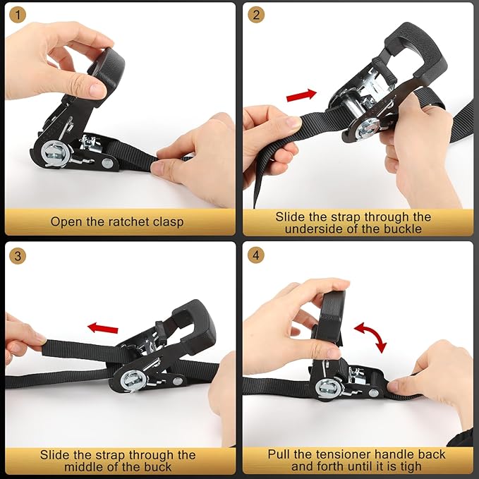 Ratchet Straps - Heavy Duty Tie Downs Straps - 1 Inch x 15 Feet 2 Pack - Safety S Hooks & Soft Loops, 1800LBS Break Strength for Men, Trucks Cargo Moving appliances Motorcycle ATV