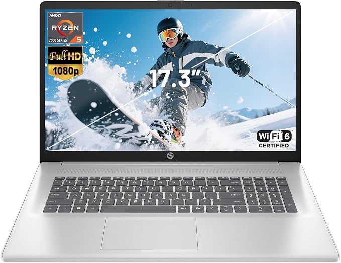 HP 17.3" FHD IPS Laptop, Quad Core AMD Ryzen 5 7520U (Beat i7-1255U) 8GB DDR5 RAM 512GB SSD, Business-Student Laptop with Copilot AI Fast Charge Private Webcam Wifi6 Win11, w/GM Accessory