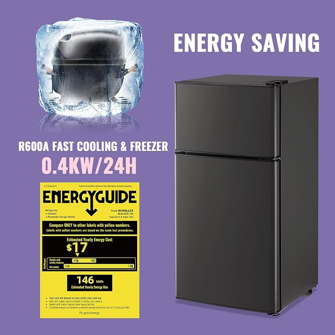 2.4 Cu.Ft Small Refrigerator with Freezer Dorm Mini Fridge with Removable Plastic Shelves Mini Refrigerator Ideal for Home, Office,Dormitory Gray