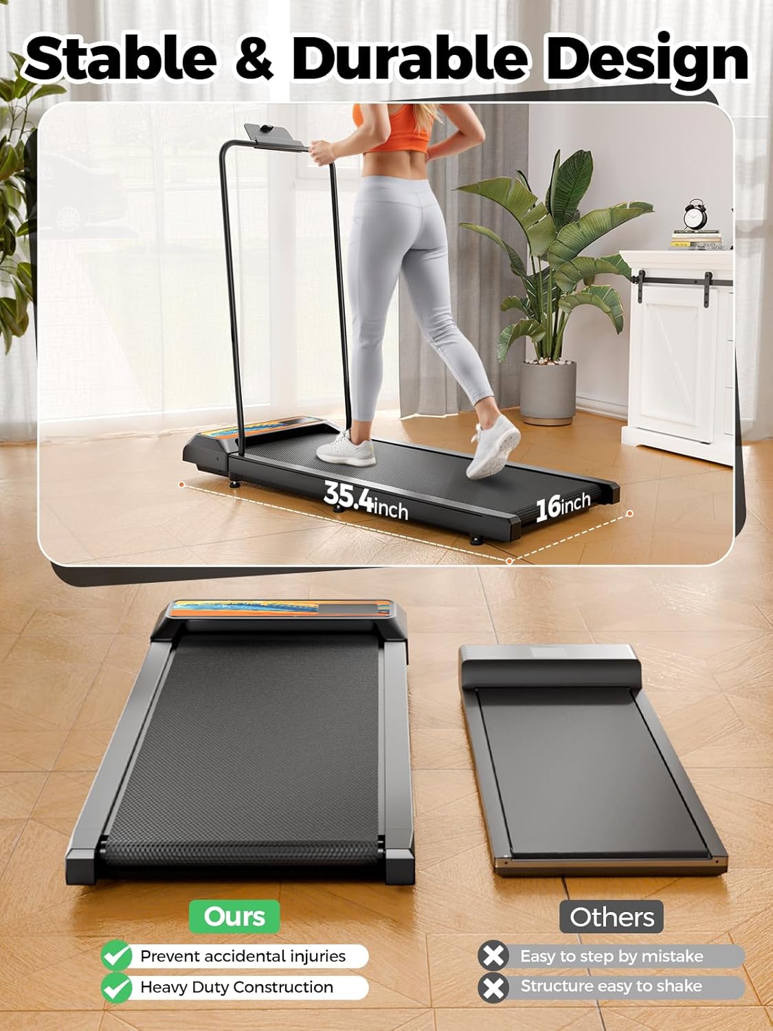 Skiennix Walking Pad Treadmill - Compact Design with 10% Incline for Home Fitness