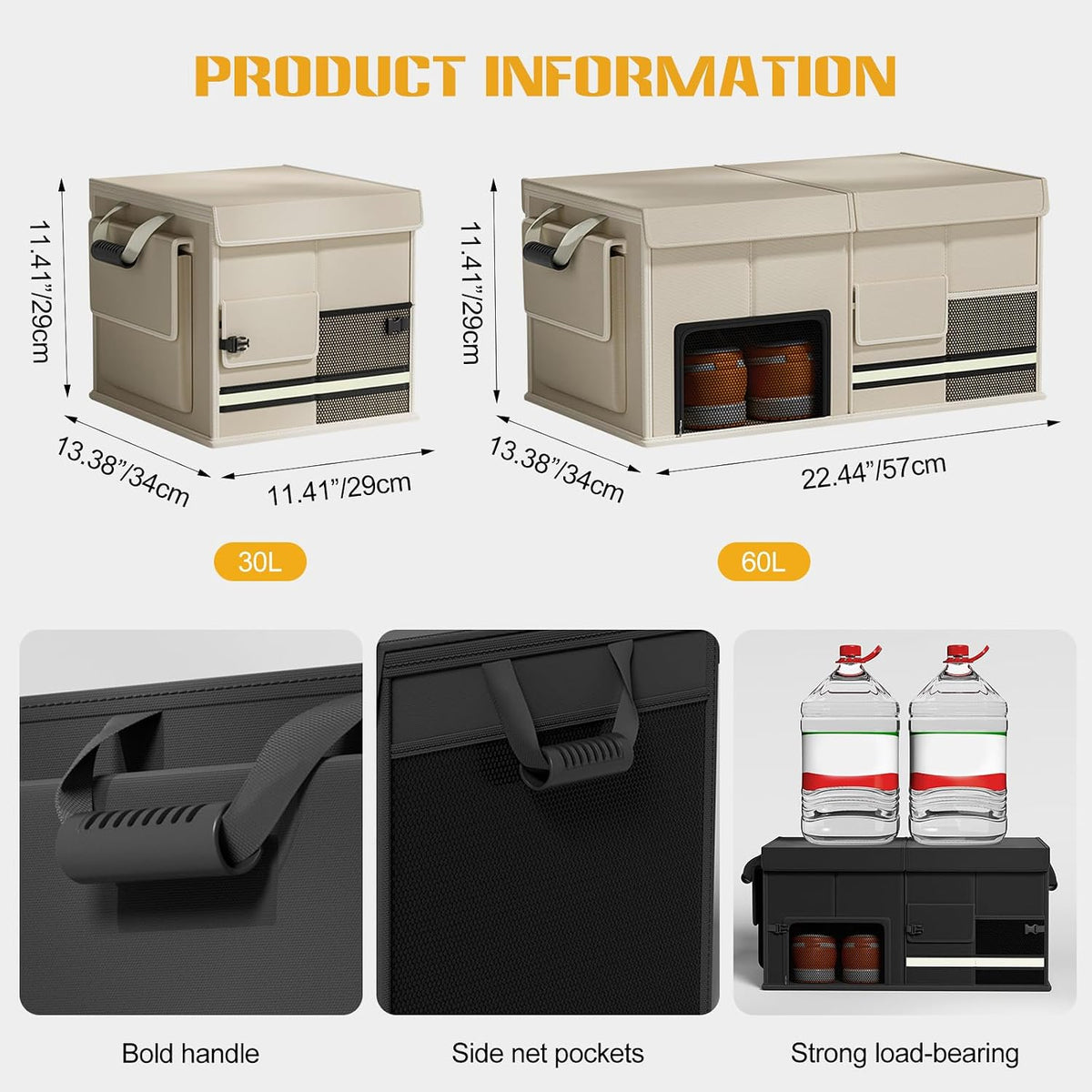 Ergocar Car Trunk Storage Organizer Oxford Cloth Car Interior Accessories Folding Multi-Compartment Suitable For Suv/Truck/Automotive
