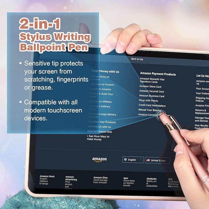 6 Pack Ballpoint Pen 2-in-1 Stylus Retractable Ballpoint Pen
