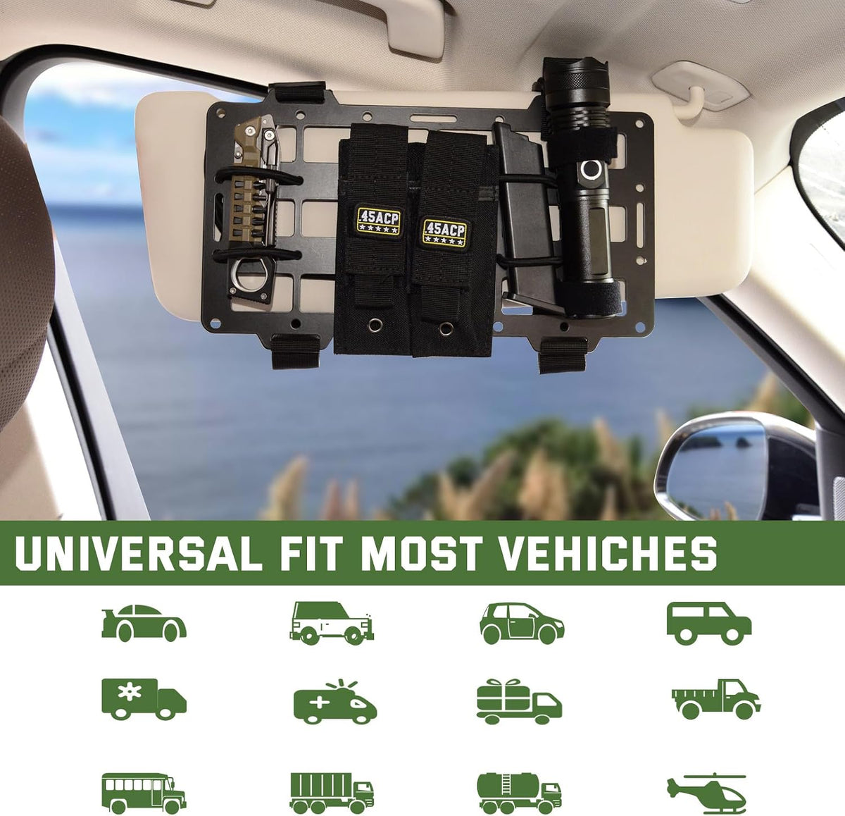 Pridefend Aluminum Alloy Molle Visor Organizer ,Rigid Aluminum Alloy MOLLE Panel Compatible with Backpack Tactical, Versatile Car Sun Visor Organizer for Trucks Vehicle SUV Interior Accessories