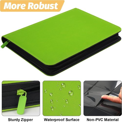 GERMUN Trading Card Binder - 9 Pocket Premium Card Holder for 360 Cards | Double-Sided Album (Grass Green)