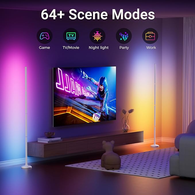 TJOY Smart Floor Lamp for Atmosphere Decoration, RGB Corner Lamp with Music Sync, Crystal Joint Design, APP&Remote Control,Timer, Color Changing Standing Lamp for Room(White,1pack)