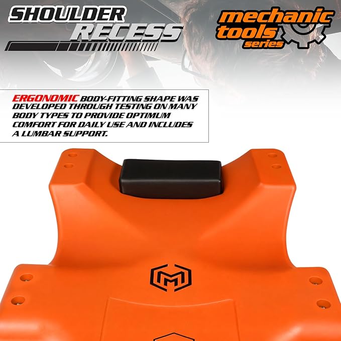 M-AUTO 36" Mechanic Rolling Garage Creeper with Padded Headrest Light Weight Automotive Creeper Mechanic Cart with Dual Tool Trays and Noiseless Casters, Orange
