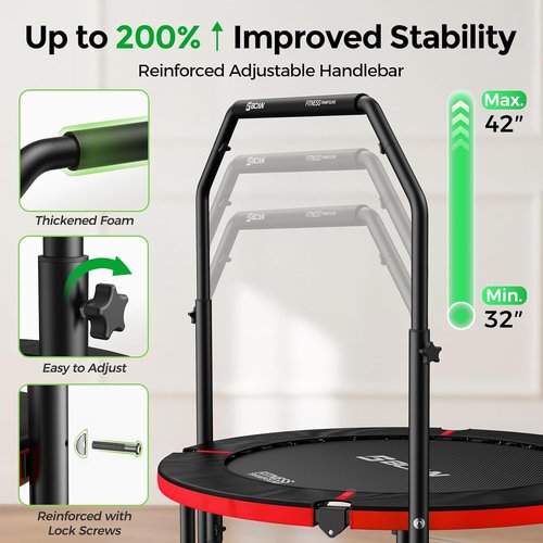 BCAN SP2 Foldable Mini Trampoline - Max Load 330lbs/440lbs, Adjustable Foam Handle for Indoor/Garden Fitness