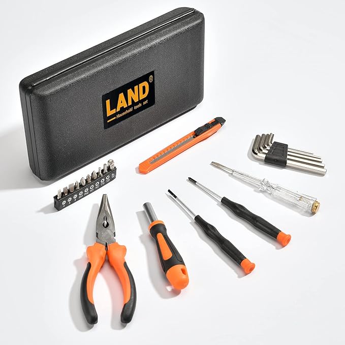 LAND 22-Piece Small Tool Kit with Toolbox - Essential Household Tool Set for Home Repair, DIY Projects, Garage & College Dorm, Includes Pliers, Screwdrivers & Portable Storage Case
