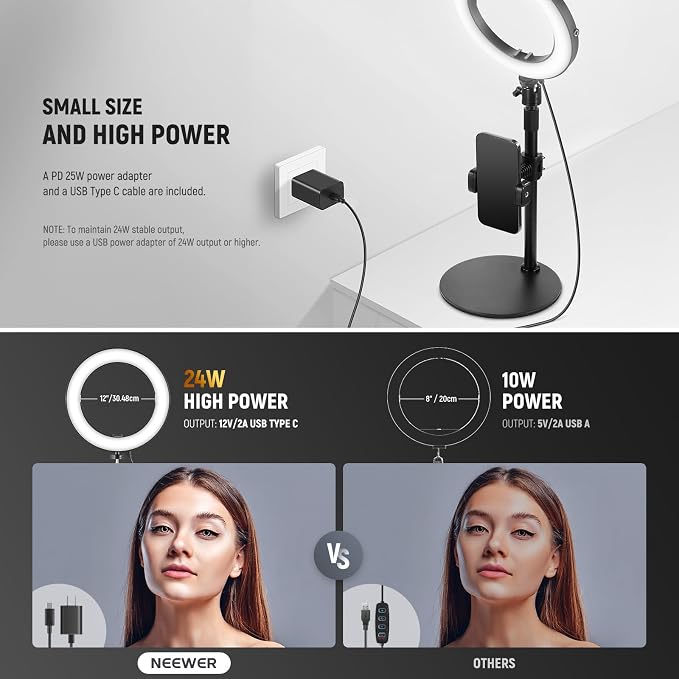 NEEWER 12" 24W High Power Desk Ring Light