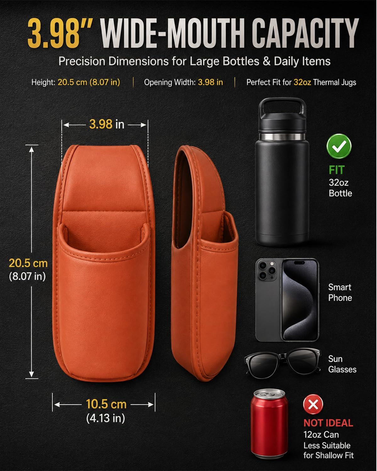 Leather Car Door Cup Holder Clip on Extra Large Drink Organizer 2 Pack