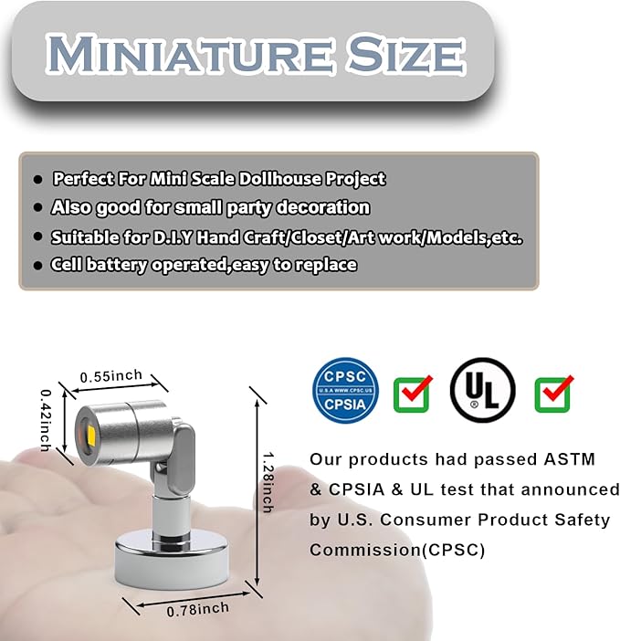 Metal Miniature LED Light,Tiny Spot Lights with Magnet Base,Battery Operated LED Lights,Wireless Miniature Spot Light for Artwork Painting,Jewelry Showcase,DIY Hand Craft (Cool White)