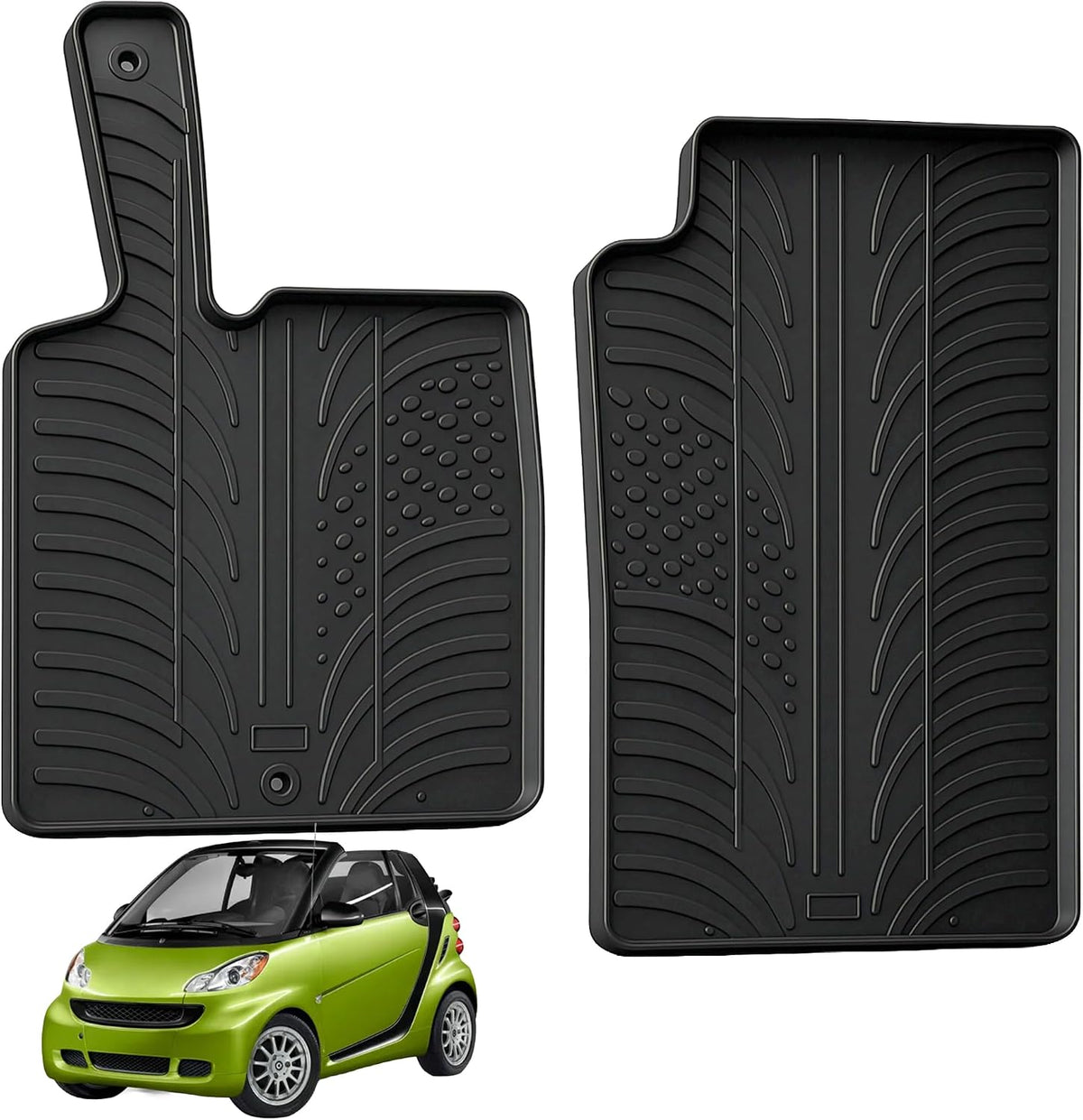 Gledring USA Custom Fit All-Weather Rubber Floor Mats Intended for Smart Fortwo 2008-2015 (451), No Trimming Required, Tailored Custom Fit, Protects from Rain, Mud and Snow.