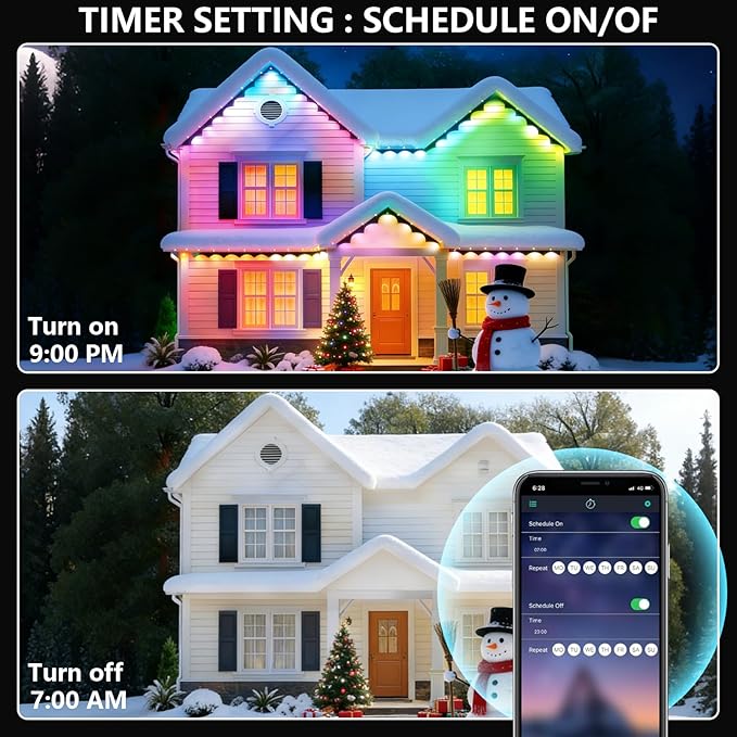YFL 100ft Permanent Outdoor Lights, Smart RGB LED Eaves Lights with App & Remote Control, IP65 Waterproof, Music Sync & DIY Scenes, 60 LED Dreamcolor String Lights for Christmas, House & Patio Decor