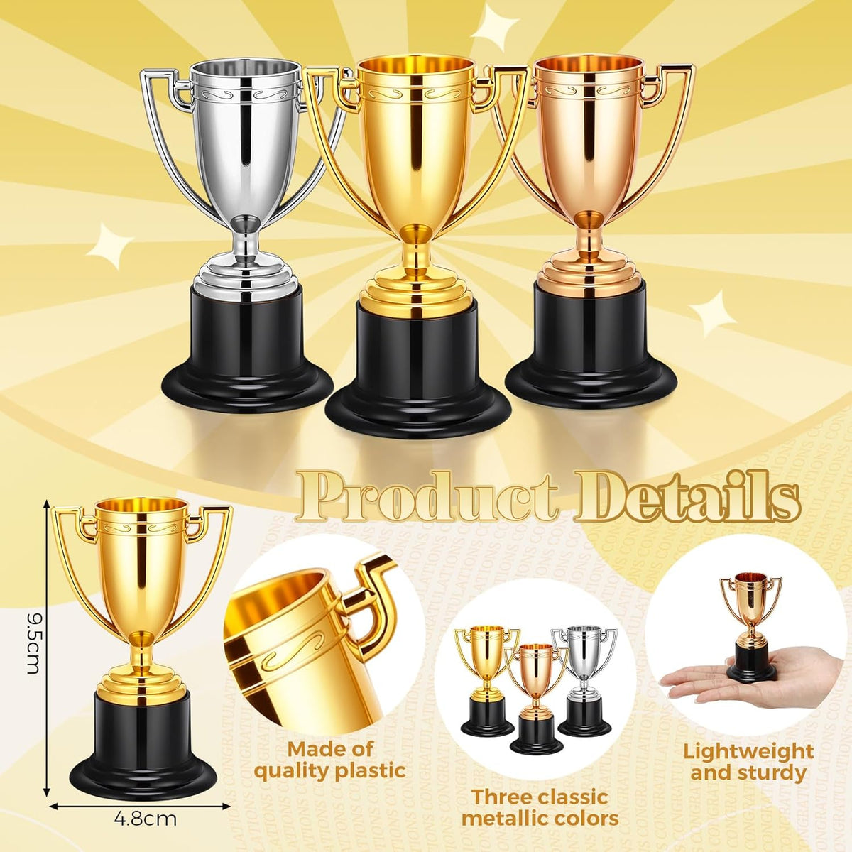Skiennix Mini Trophy Cups Set - 60 Pcs 4-Inch Gold, Silver & Bronze Awards for Parties & Competitions