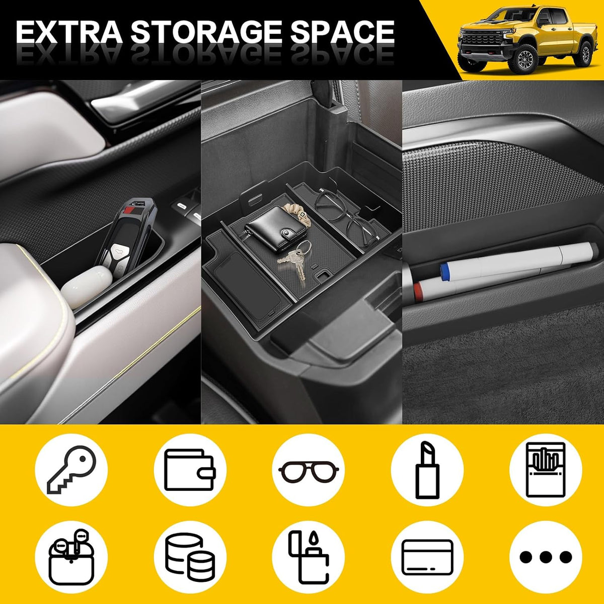 7PCS Center Console Organizer for 2022-2025 Chevy Silverado/GMC Sierra 1500, Door Handle Armrest Insert Shifter Tray Gear Side Storage Box Set Accessories(Only Fits Full w/Bucket Seats)