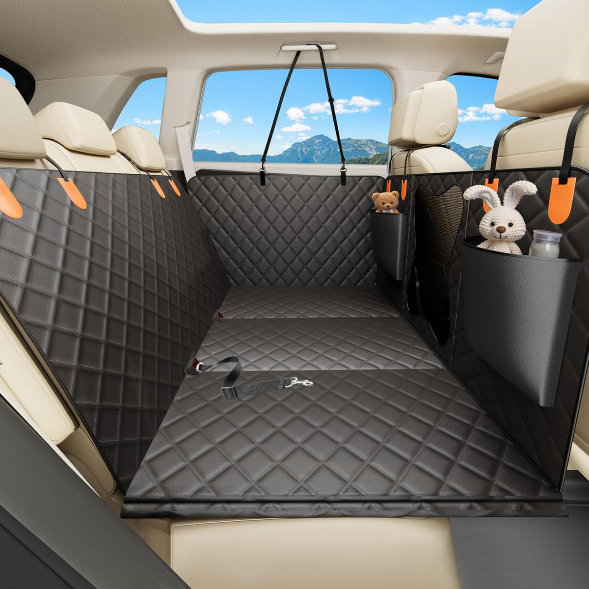 Bark Lover Dog Car Seat Cover for Back Seat – Heavy Duty Back Seat Extender for Dogs with Hard Bottom, 7-Layer Protection, Non-Slip & Scratchproof, Easy to Install (Black)