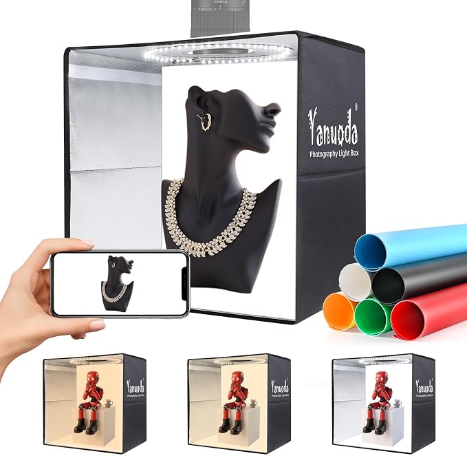 16x16x12 Photo Light Box with USB-C Cable, 18W Dimmable LED Photography Studio