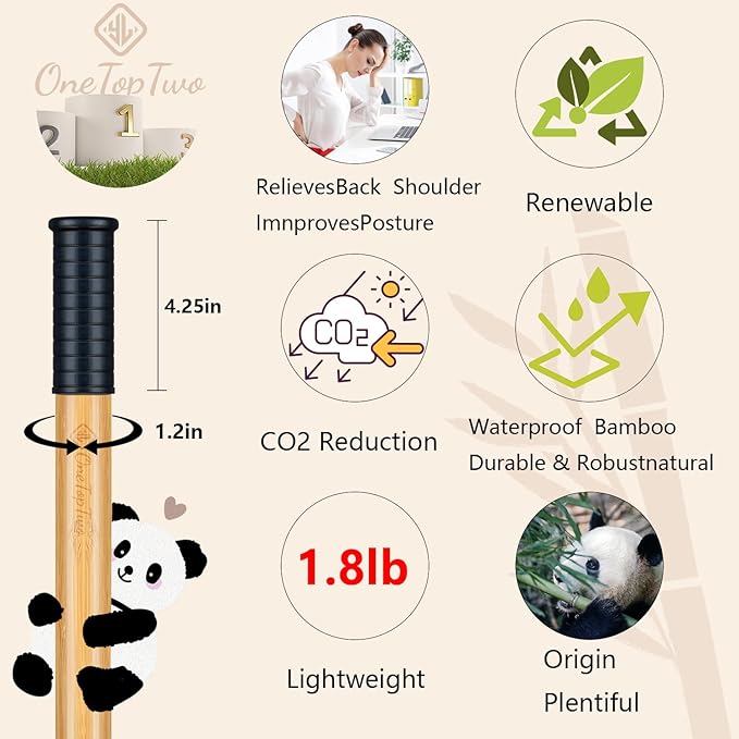 5ft Yoga Stick from Natural Bamboo with Non-Slip Handle-Stretching Stick for Mobility, Flexibility,Exercise,Workout, Physical Therapy,Pilates,Balance Fitness-Access Online Video Guide Without Any Info