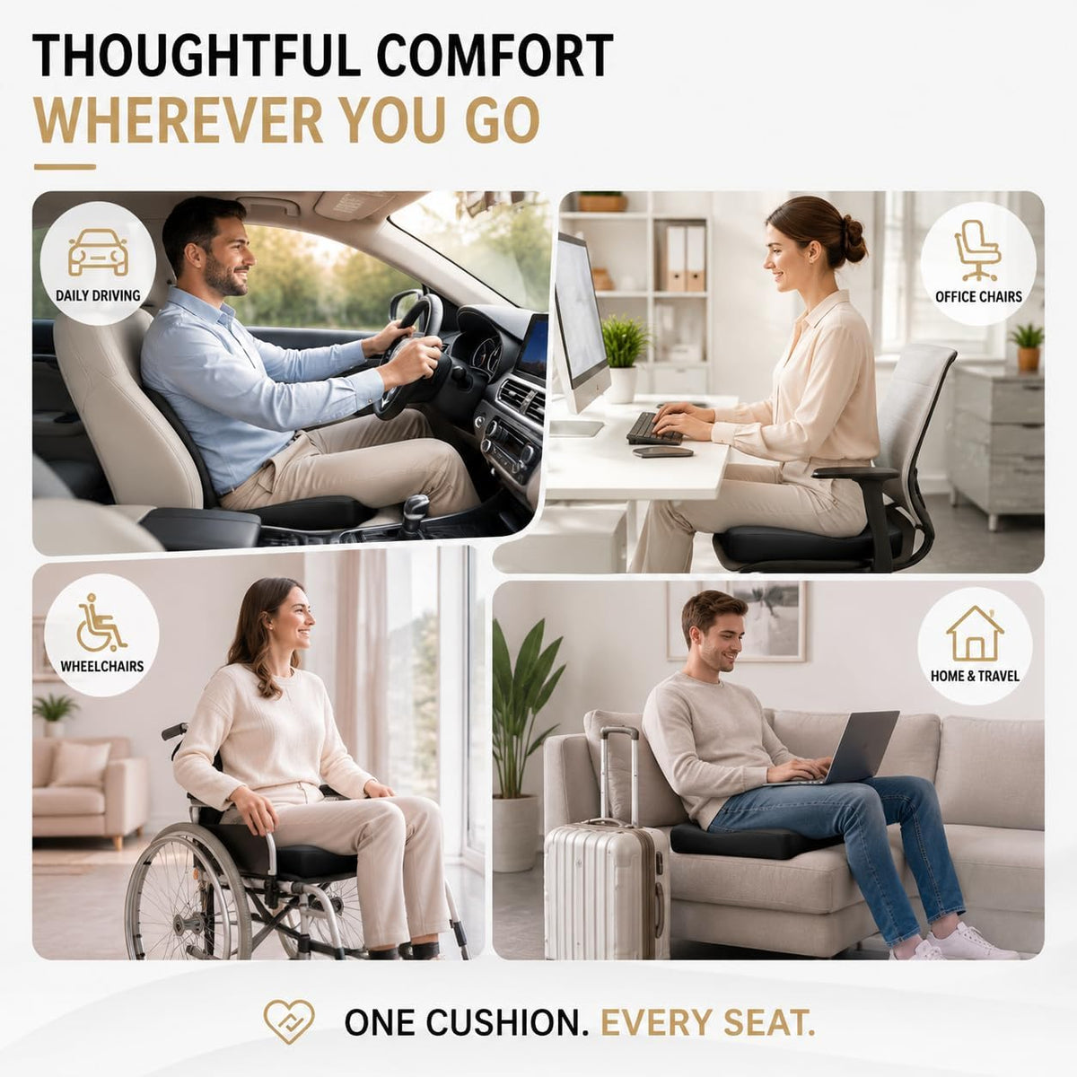 Car Seat Cushion, Ergonomic Memory Foam for Comfortable Driving