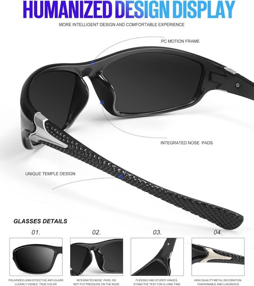 KALIYADI Polarized Sunglasses - UV Protection for Men | 4-Pack Sports Shades for Fishing & Cycling