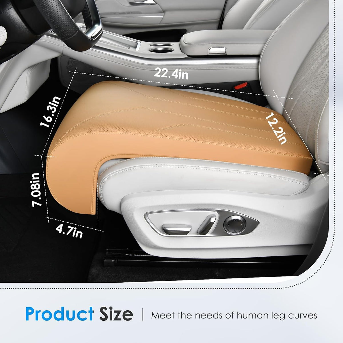 FLORICH Car Seat Extender Leg Extender Support Cushion for Driver Seats Office Chair, Leather Carseat Leg Support for Long Drivers Universal Car Seat Cushion Legs Rest Pads-Light Coffee