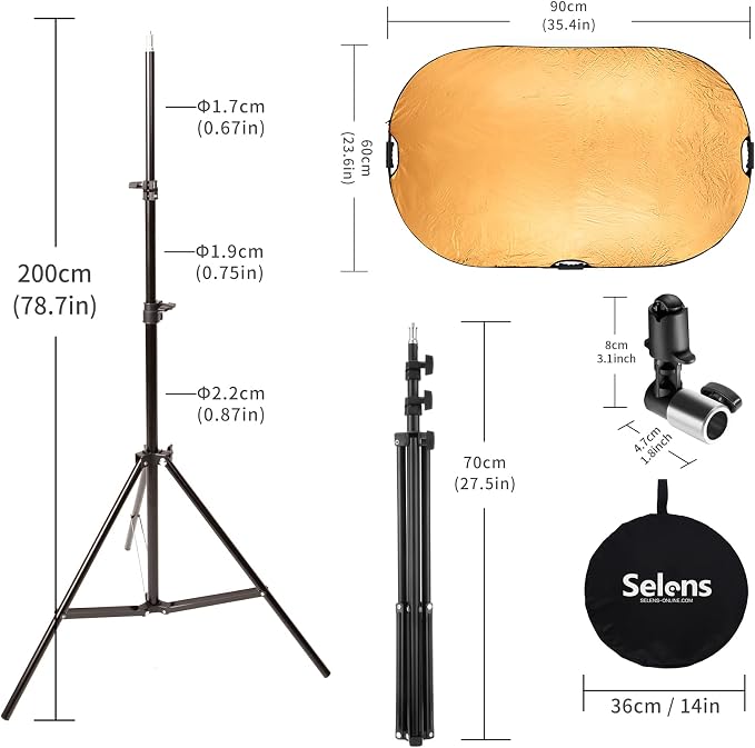 Selens 24x36inch/60x90cm Light Reflector Stand Kit 5-in-1 Collapsible Multi-Disc