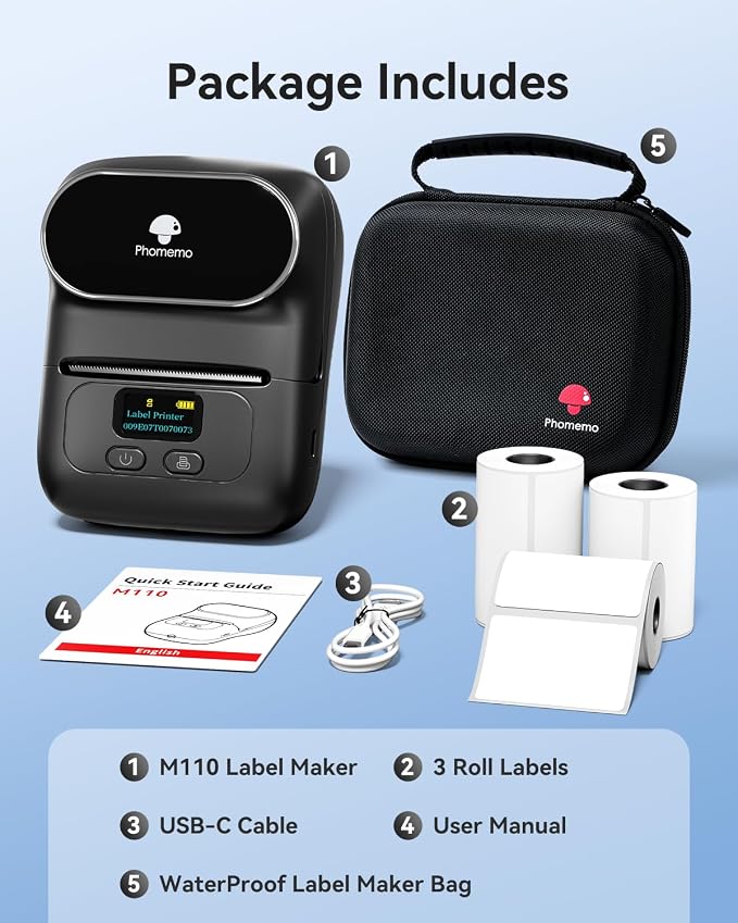 Phomemo Label Maker with 3 Roll Labels and Bag, Barcode Label Printer