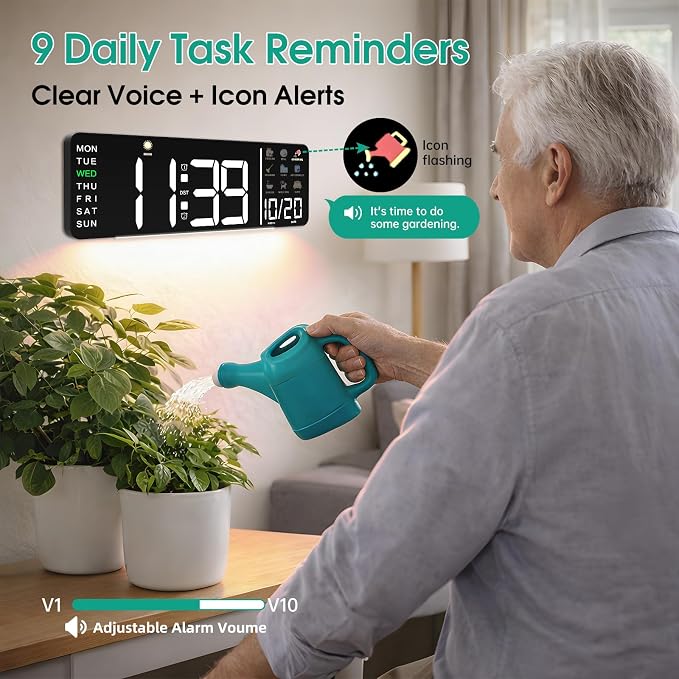 Hoifen Clock with Day and Date for Seniors, Remote Control, Night Light