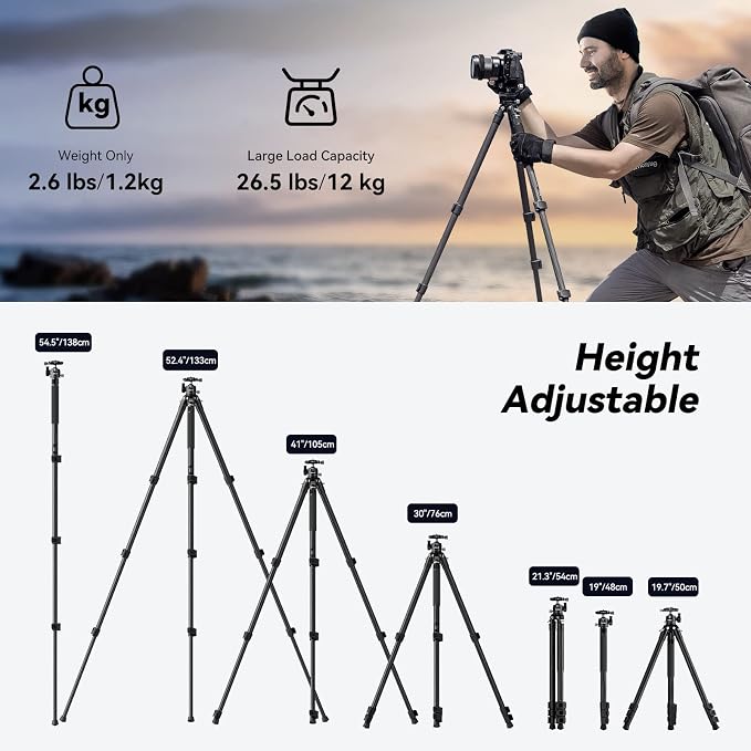 SmallRig AP-10 Carbon Fiber Tripod, 52.4" Lightweight Compact Camera Tripod