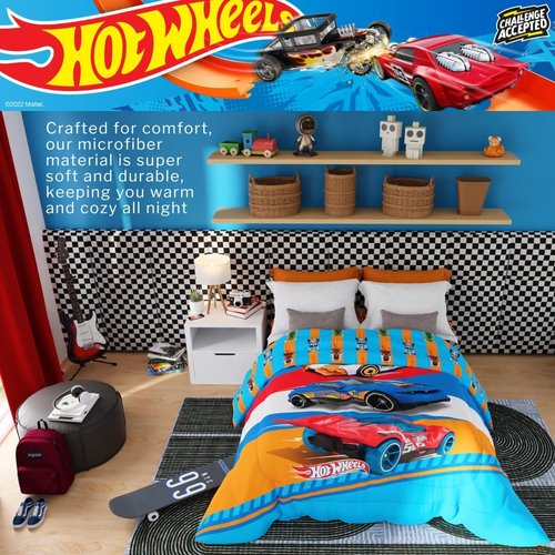 Franco Kids Bedding - Super Soft Microfiber Reversible Comforter | Twin/Full Size - Hot Wheels Design