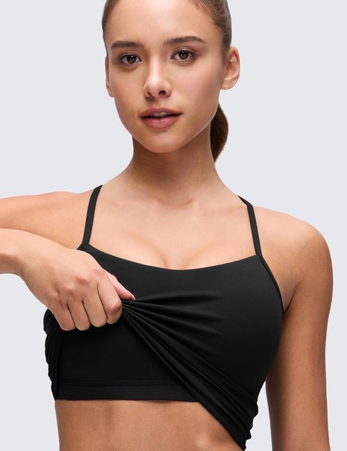 CRZ YOGA Butterluxe Y-Back Crop Tank Top for Women | Padded Longline Sports Bra in Spaghetti Strap Design