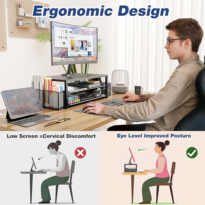 OPNICE Desk Organizers and Accessories, 2-Tier Computer Monitor Stand Riser